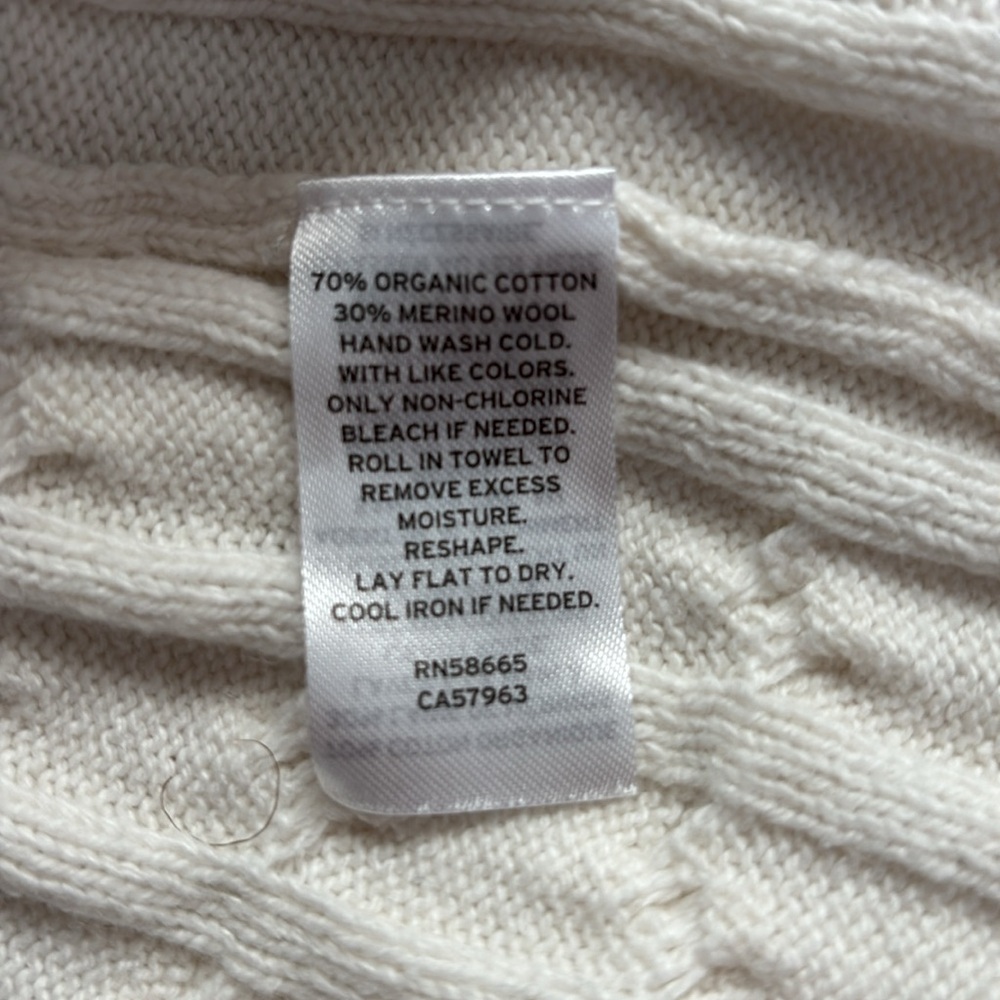 Nordstrom Cable Knit Crew Neck Sweater XL Off-White Merino Wool Blend Long Slv - Picture 8 of 8